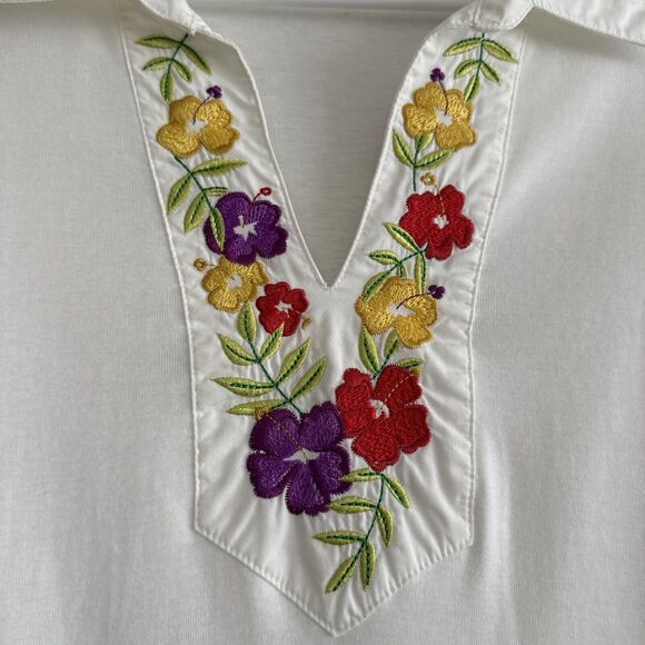 Bechamel Floral Embroidered Polo T-shirt White Top Short Sleeve Women’s Size 3X - Picture 6 of 11